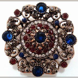 HANDCRAFTED HUGE MULTI GEMSTONE VINTAGE BROOCH